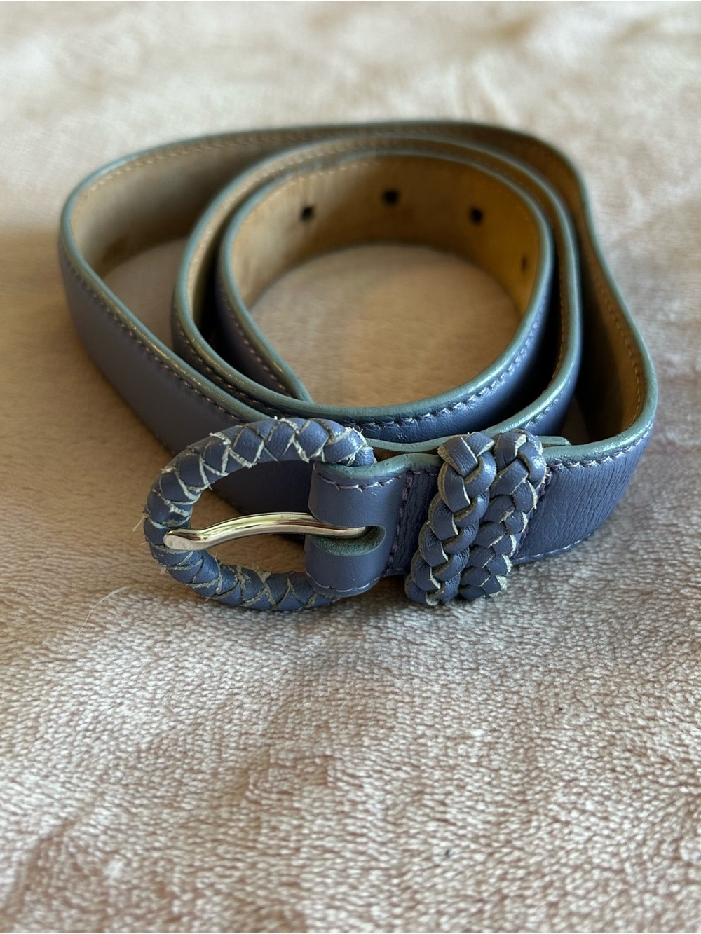 Talbots vintage periwinkle leather belt with braided buckle and loop size M